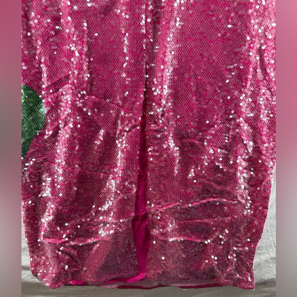 New Farm Rio Pink Sequins Anthurium Flowers Slip Maxi Dress Size L - Picture 10 of 15